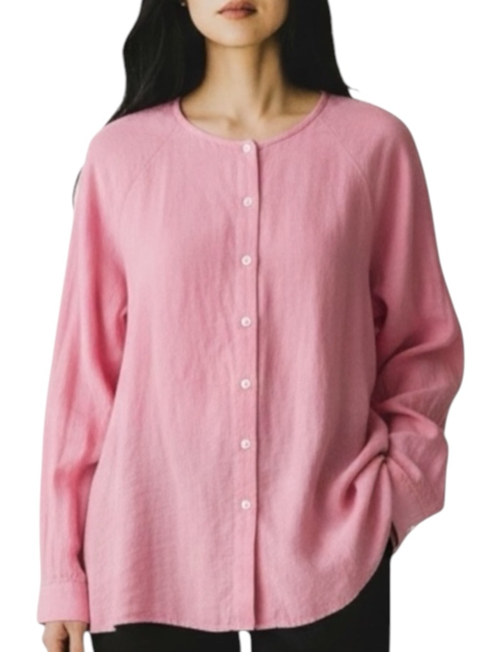 UNBRANDED Cotton/Flax Button Down Shirt in Sweet Pink Size L -- COASTAL VIBES!!!